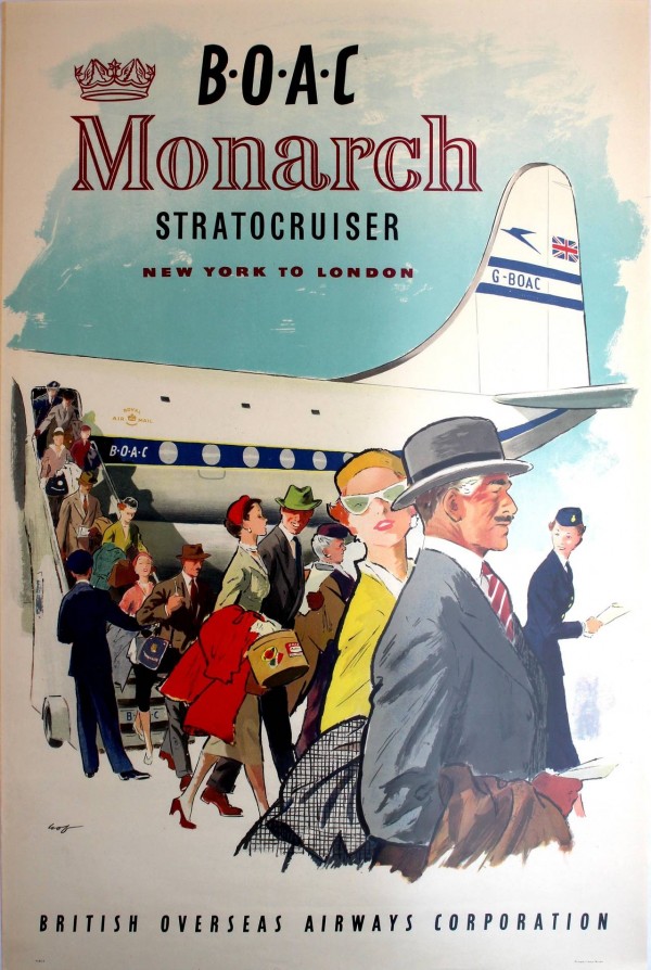 BOAC Monarch Stratocruiser New York - London Original Travel Advertising Poster  Print
